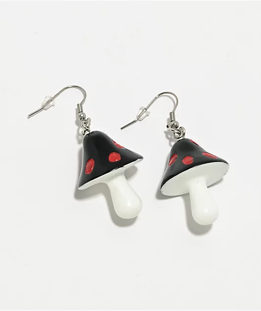 Teen Hearts Poison Shrooms Black Earrings