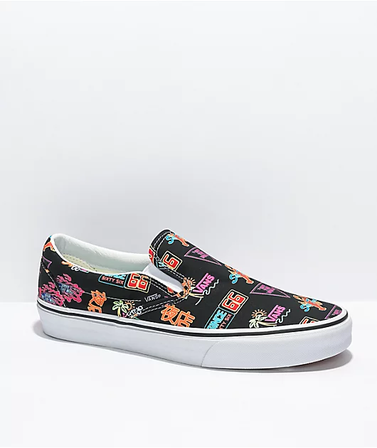 Vans Slip-On Black & Neon Skate Shoes