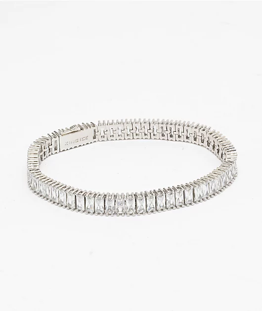 King Ice 6mm Baguette Silver Tennis Bracelet
