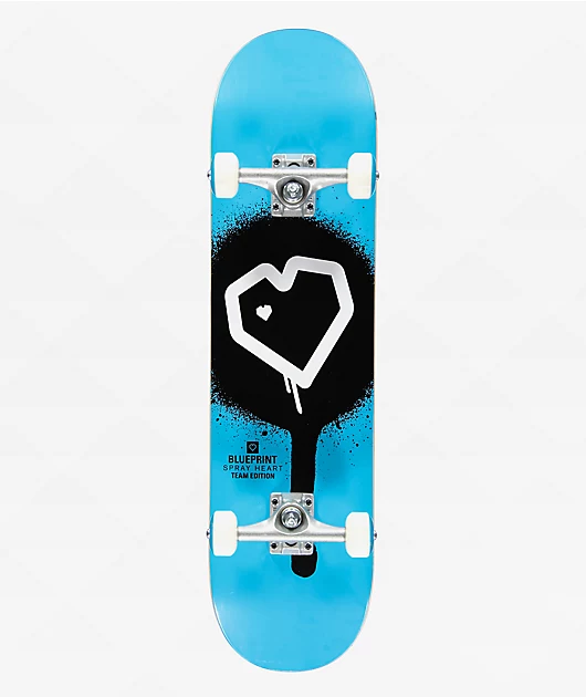 Blueprint Spray Heart Blue 8.0\" Skateboard Complete