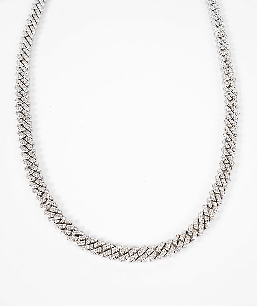 The Gold Gods Straight Edge 8mm 22\" White Gold Diamond Cuban Link Choker Chain Necklace