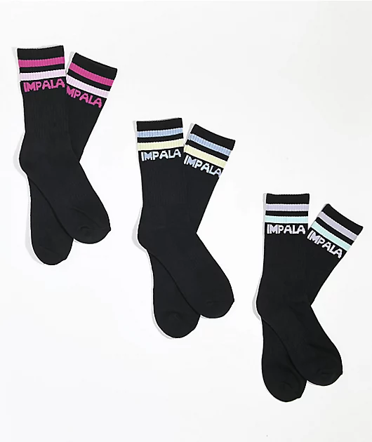 Impala Stripe Sock 3 Pack Black Crew Socks