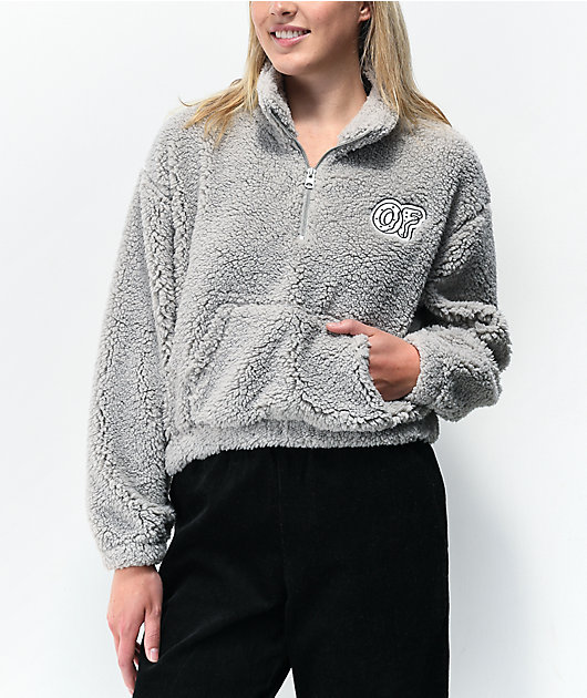 Odd Future Sherpa Grey Crop Half Zip Fleece Sweatshirt