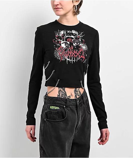 SWIXXZ Creature Chain Black Long Sleeve Crop T-Shirt
