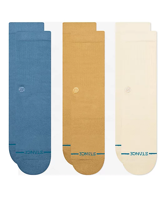 Stance Icon Seasonal Natural, Tan & Turquoise 3 Pack Crew Socks