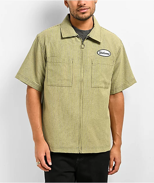 79204-welcome-garage-cedar-green-stripe-work-shirt-1.webp Welcome Garage Cedar Green Stripe Work Shirt