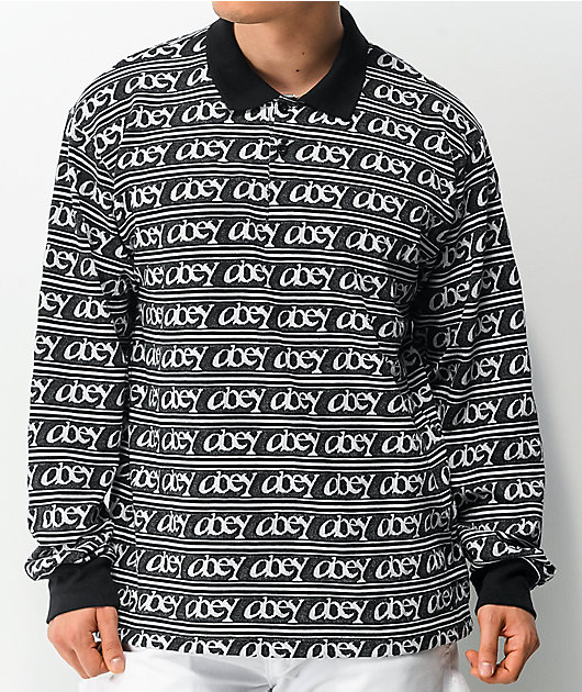 Obey Wergner Jacquard Black Long Sleeve Polo Shirt