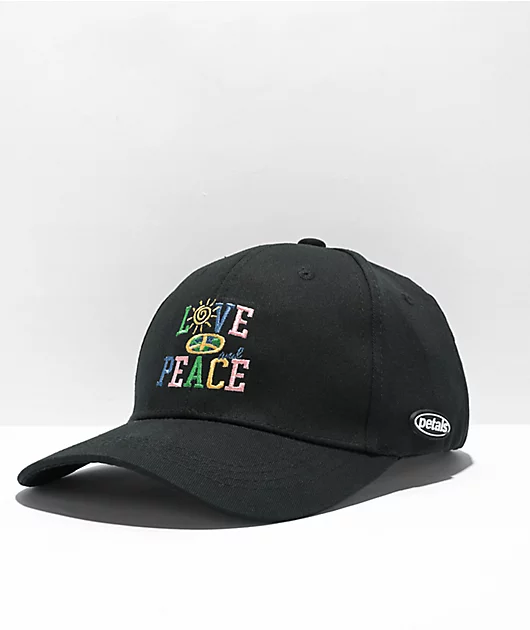 81089-petals-and-peacocks-love-and-peace-black-strapback-hat-1.webp Petals and Peacocks Love And Peace Black Strapback Hat