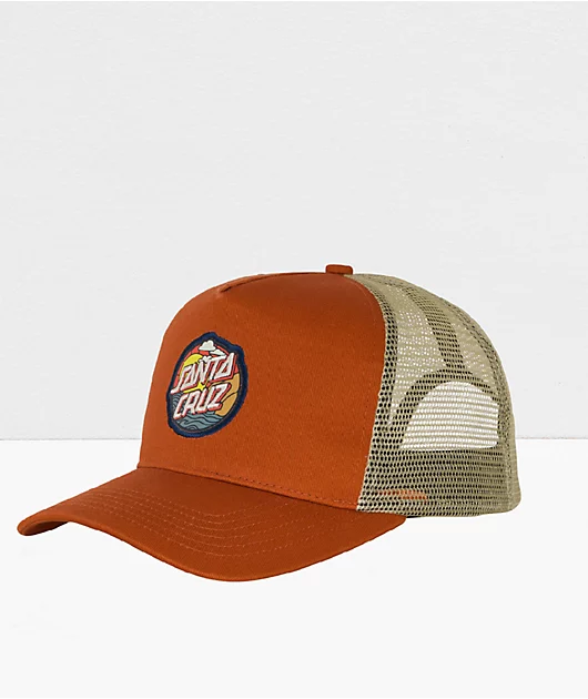 Santa Cruz Cliff View Dot Mesh Orange Trucker Hat