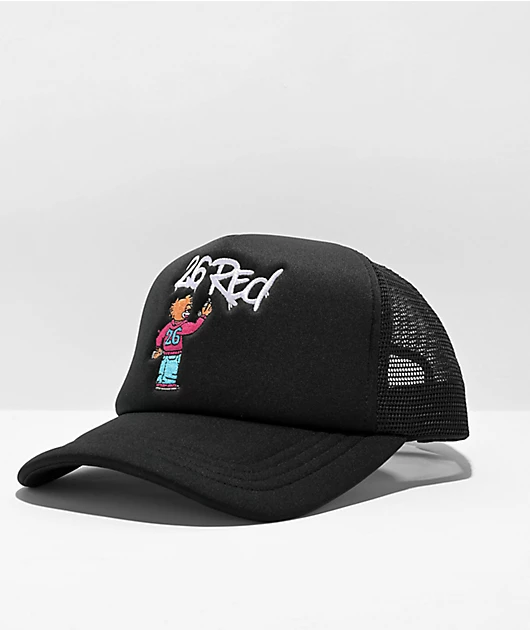 26 Red Graffiti Cat Black Trucker Hat