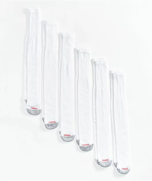 Hanes Over The Calf 6 Pack White Tube Socks