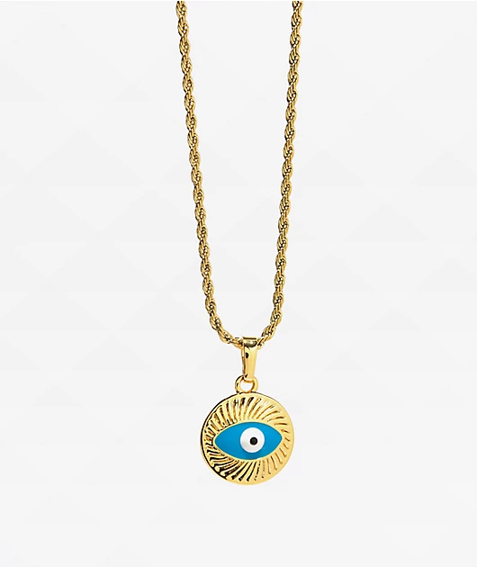 Saint Midas Evil Eye Pendant 20\" Gold Chain Necklace