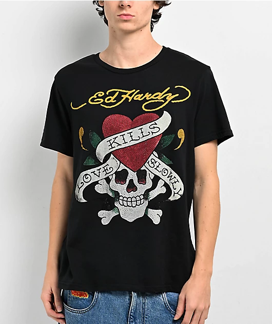 Ed Hardy Rhinestone Skull Black T-Shirt