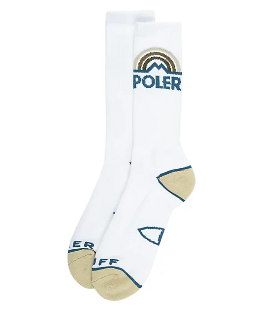 Poler Mountain Rainbow White Crew Socks