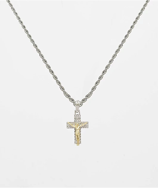 Saint Midas Crucifix 20\" Silver Chain Necklace