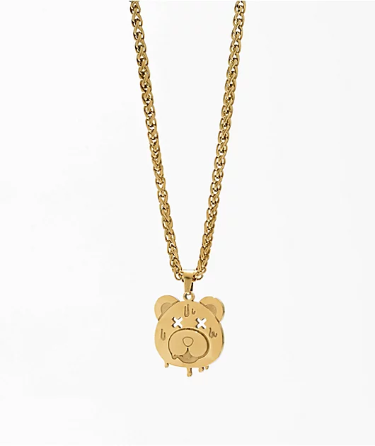 Artist Collective Teddy Pendant 23\" Gold Chain Necklace
