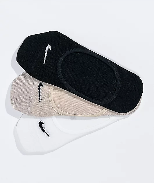 Nike Everyday Lightweight 3 Pack Black, White, & Tan No Show Socks