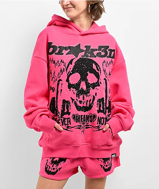 Broken Promises Faceless Pink Rhinestone Hoodie