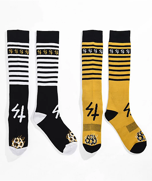 686 x Sketchy Tank Black, White, & Gold 2 Pack Snowboard Socks