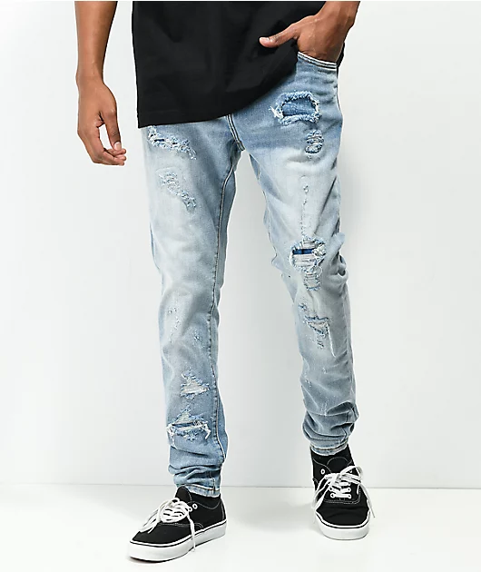 Crysp Atlantic Blue Rip & Repair Denim Skinny Jeans