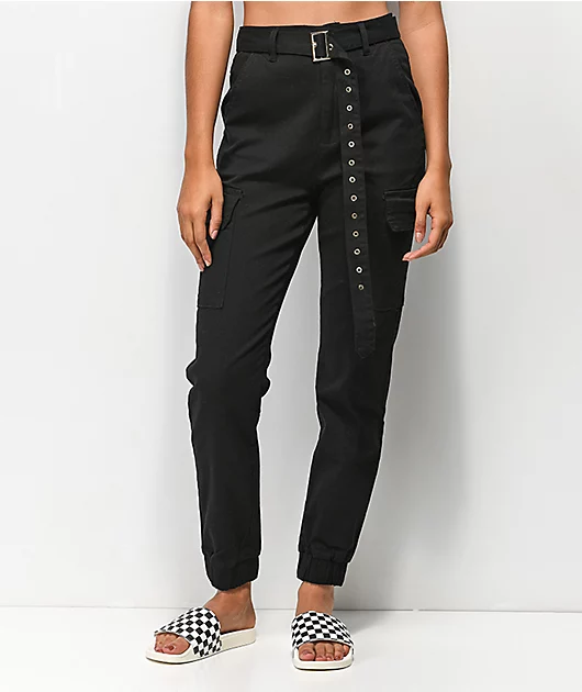 Almost Famous Belted Black Cargo Pants