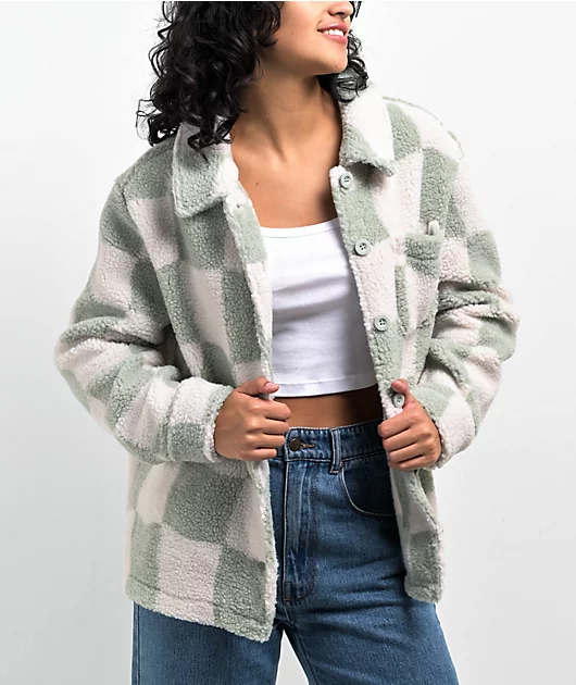 Petals by Petals & Peacocks District Sherpa White & Green Jacket