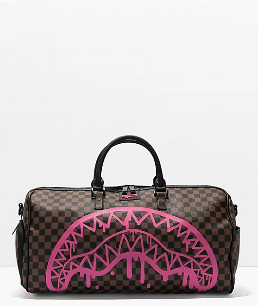 90312-sprayground-pink-drip-brown-checkered-duffle-bag-1.webp Sprayground Pink Drip Brown Checkered Duffle Bag