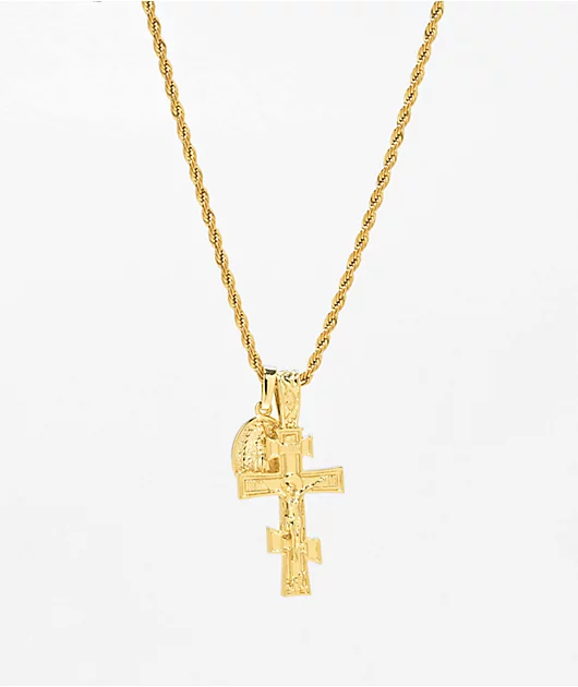 Saint Midas Eternal Cross x Guadalupe 22\" Gold Chain Necklace