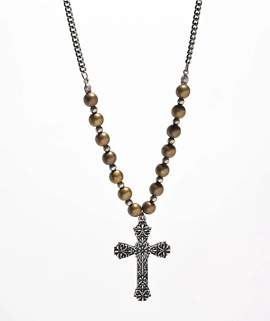 90516-stone-locket-beaded-cross-necklace-1.webp Stone + Locket Beaded Cross Necklace