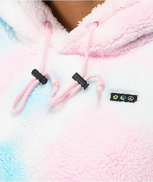 A-Lab Kendallie Cotton Candy Tie Dye Crop Sherpa Hoodie
