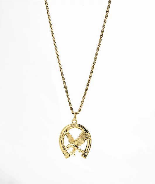 Saint Midas Lucky Eagle Pendant 20\" Gold Chain Necklace