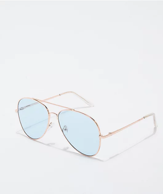 Round Silver & Blue Pilot Sunglasses