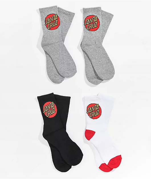 Santa Cruz Kids Grey, White & Black 4 Pack Crew Socks