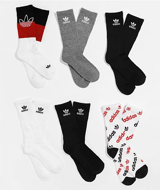 adidas Boys OG Mix 6 Pack Red Crew Socks