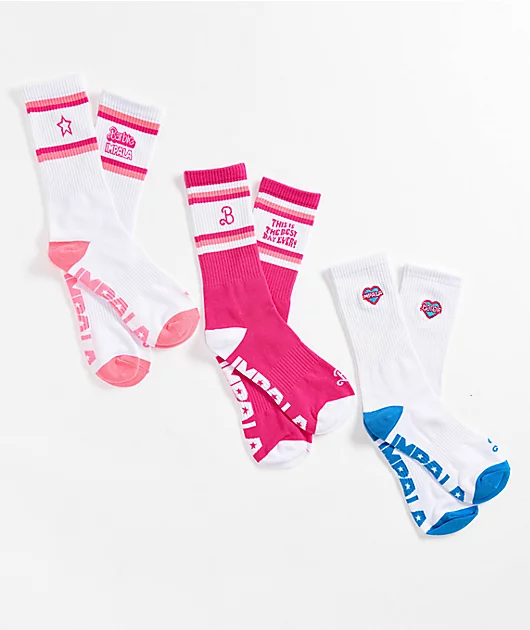 Impala x Barbie 3 Pack Pink Crew Socks
