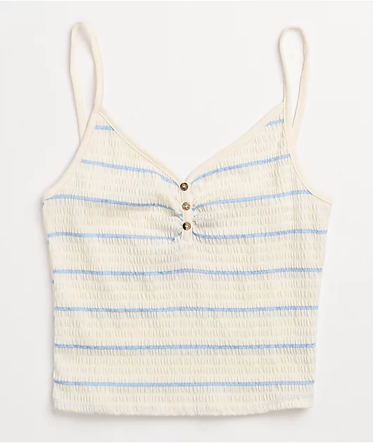 Lunachix Three Button White & Blue Stripe Cami Tank Top