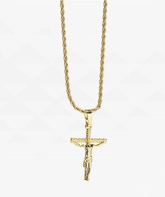 Saint Midas Micro Crucifix Pendant 20\" Gold Chain Necklace