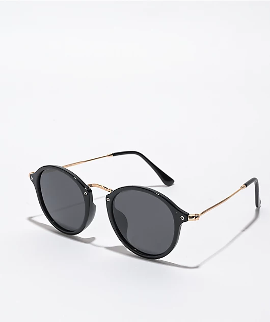 Glassy Klein Black & Gold Polarized Round Sunglasses