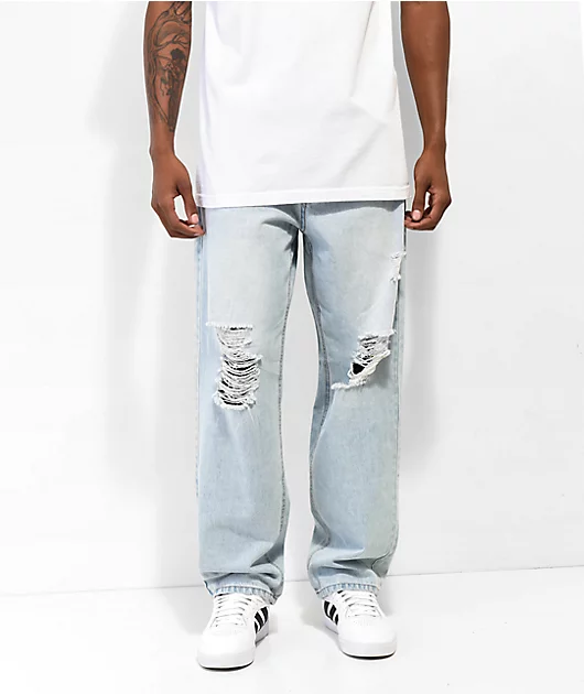 Empyre Peri Light Blue Wash Ripped Skate Jeans