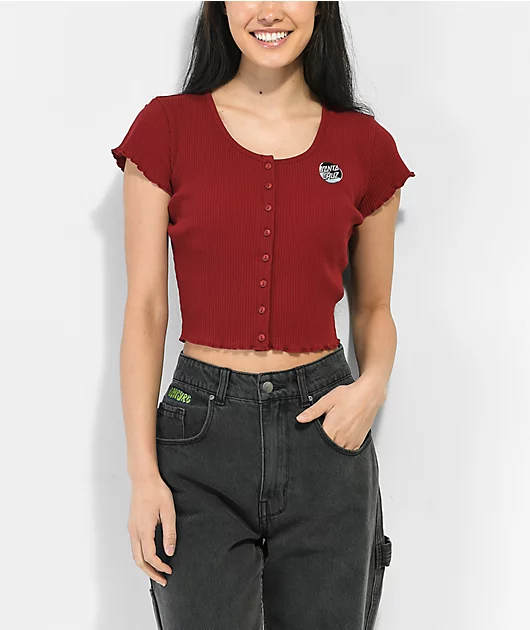 95513-santa-cruz-blocker-dot-sangria-button-front-crop-top-1.webp Santa Cruz Blocker Dot Sangria Button Front Crop Top