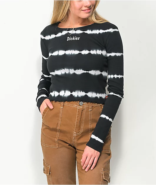 96506-dickies-black-white-tie-dye-long-sleeve-crop-shirt-1.webp Dickies Black & White Tie Dye Long Sleeve Crop Shirt