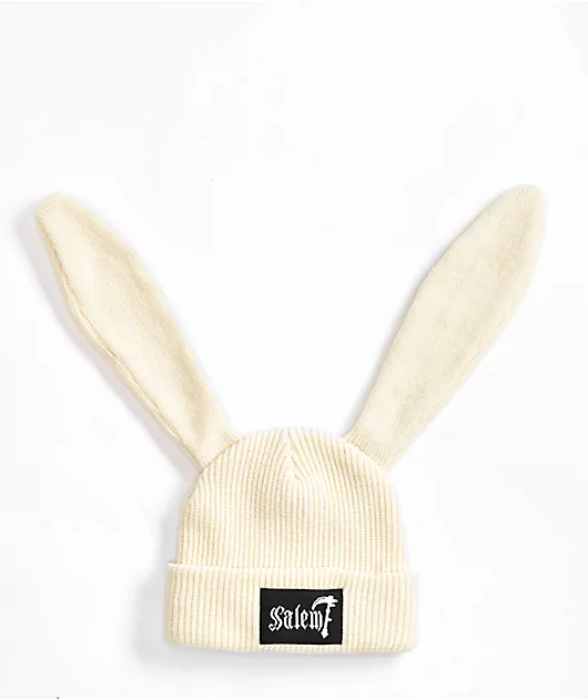 Salem7 White Rabbit Cream Beanie