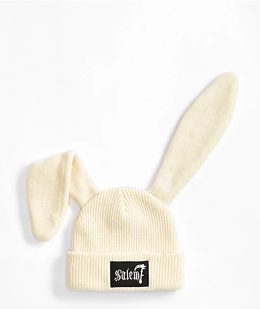 Salem7 White Rabbit Cream Beanie