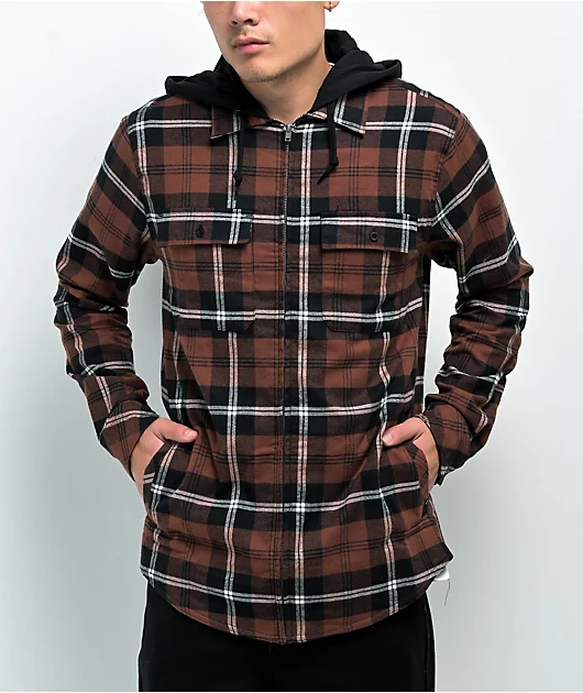 96696-empyre-chancer-brown-hooded-flannel-shirt-1.webp Empyre Chancer Brown Hooded Flannel Shirt
