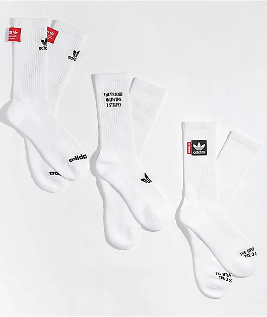 Adidas Originals Passport White 3 Pack Crew Socks