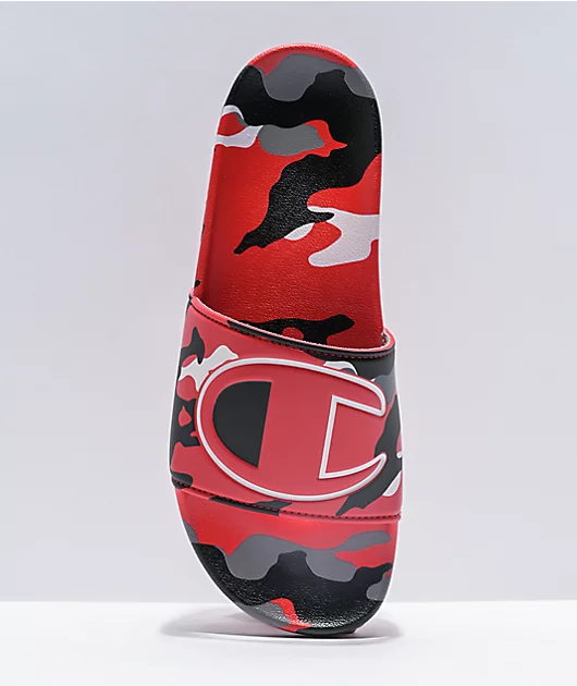 Champion IPO Camo Scarlet, Silver, & Black Slide Sandals