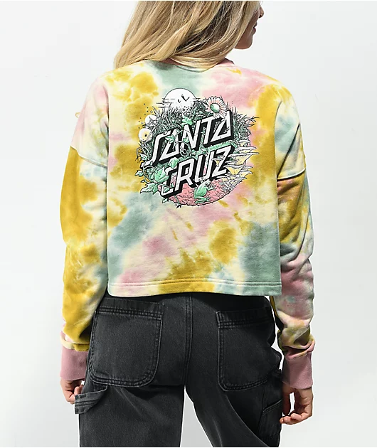 Santa Cruz Nature Dot Tie Dye Crop Crewneck Sweatshirt