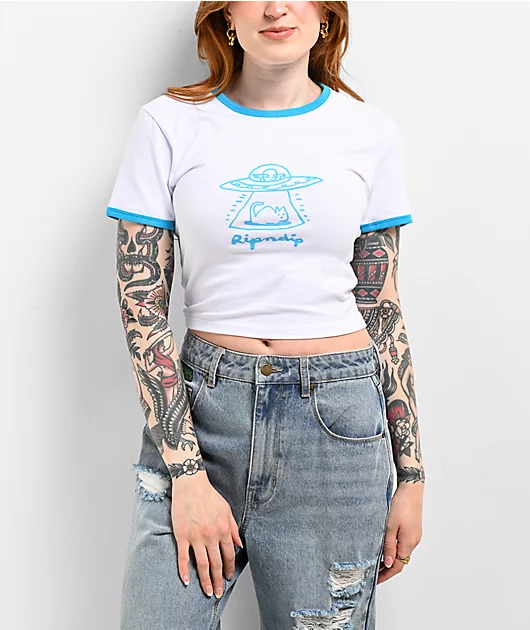 97633-ripndip-blonded-white-blue-crop-ringer-t-shirt-1.webp RIPNDIP Blonded White & Blue Crop Ringer T-Shirt