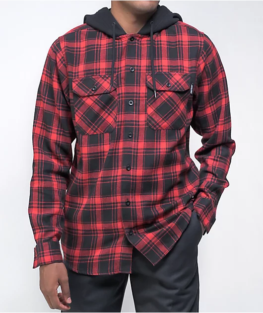 Santa Cruz Strip Red & Black Hooded Flannel Shirt