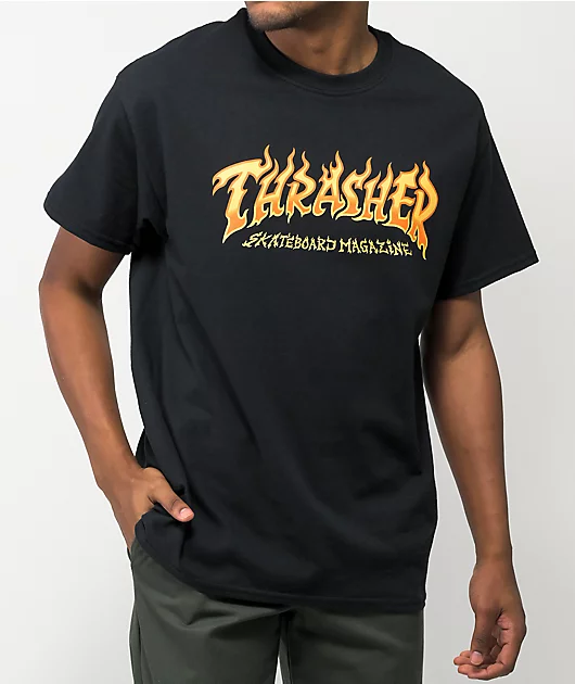 Thrasher Fire Logo Black T-Shirt